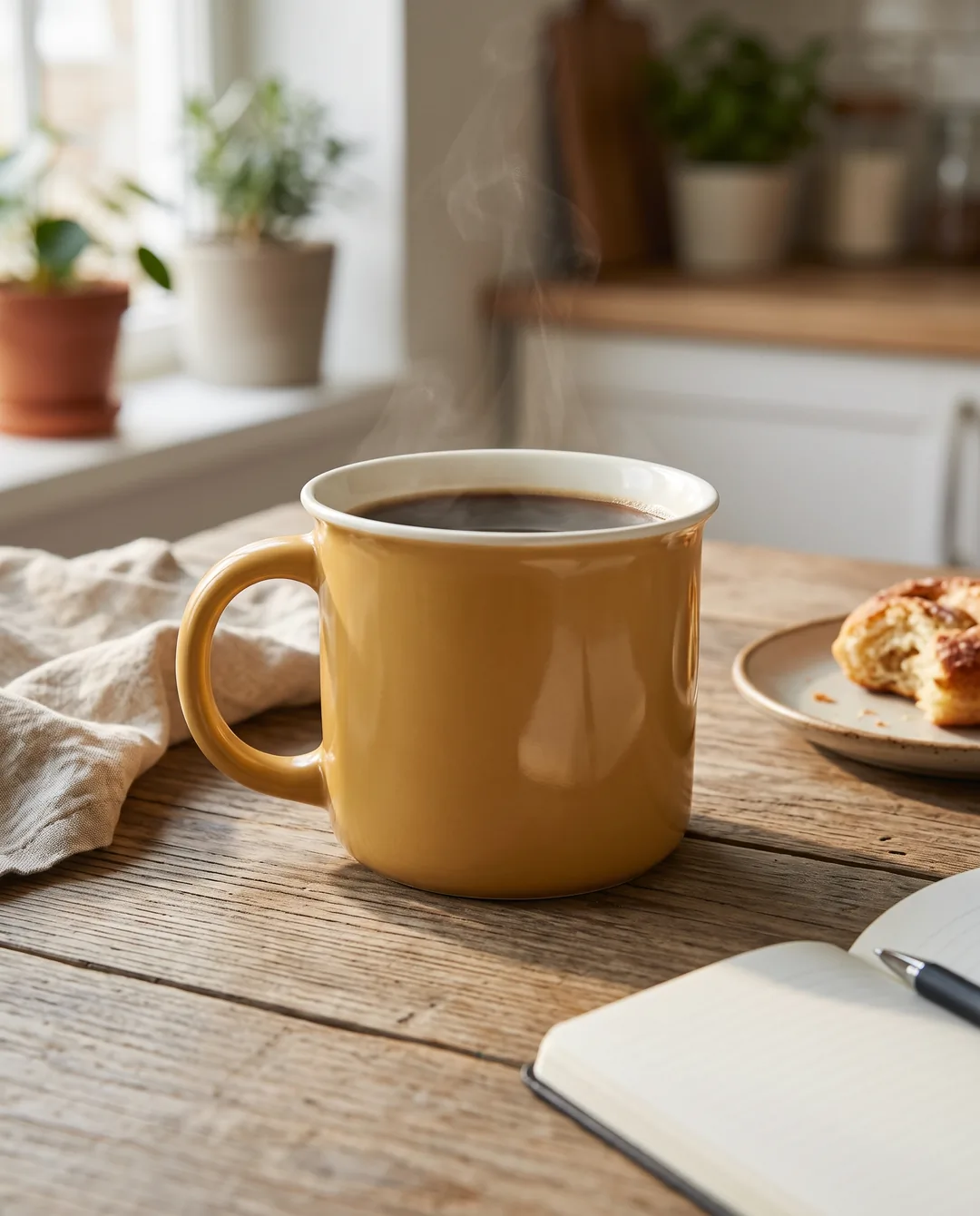 AI ad image of the yellow ceramic mug, Lifestyle, Feed 4:5